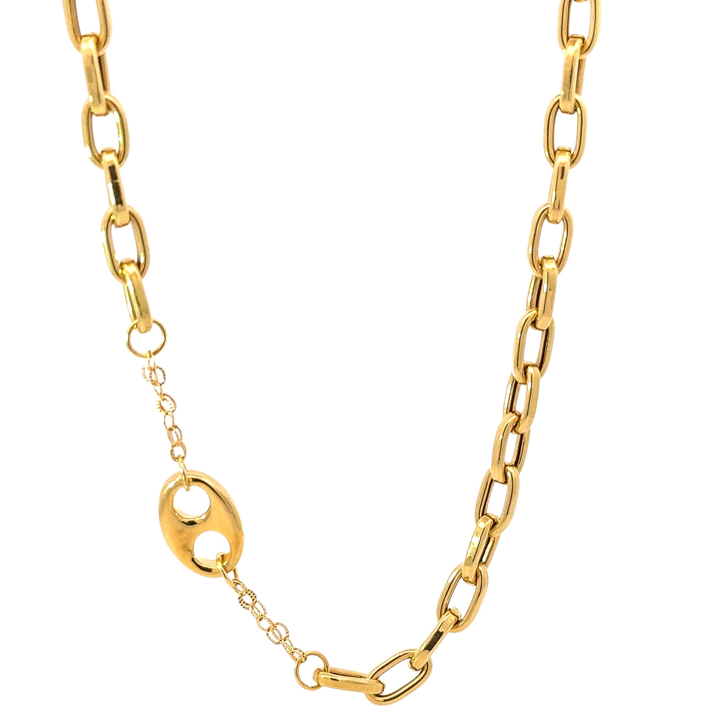 Collar 18k ancho con eslabones paper clip y gucci
