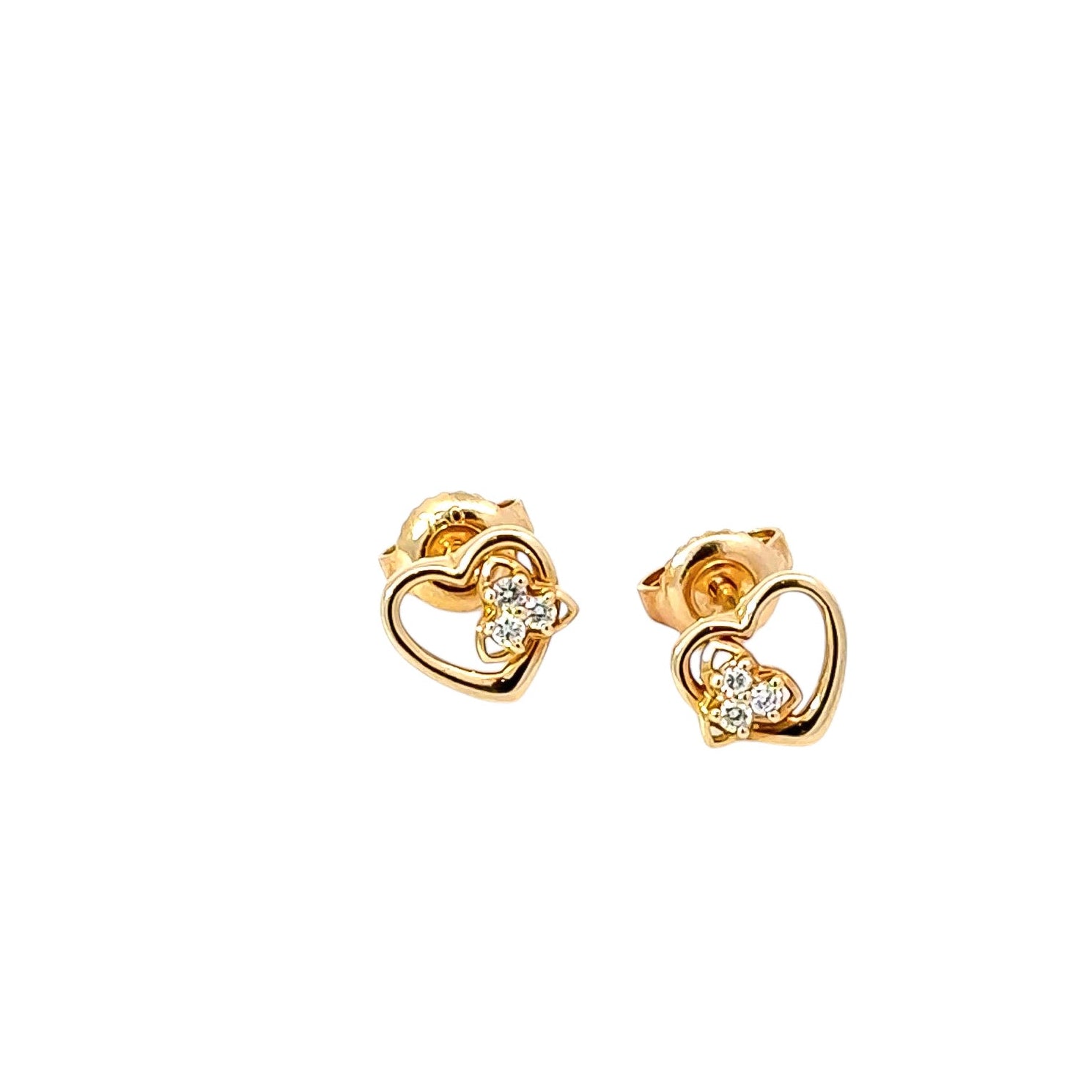 Aretes 18k diseño de corazones y flor en diamantes
