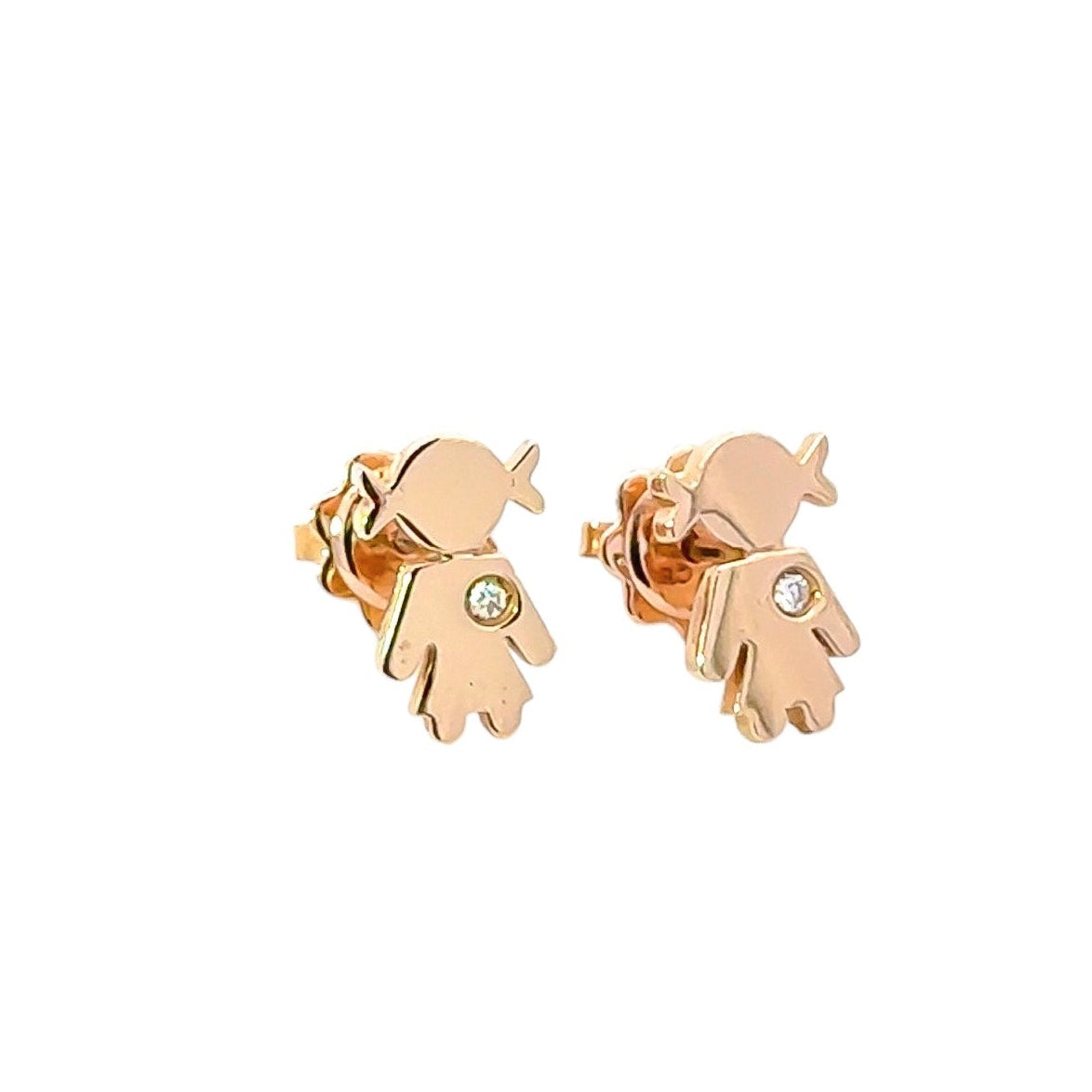 Aretes 18k diseño de niñas con puntos de diamantes