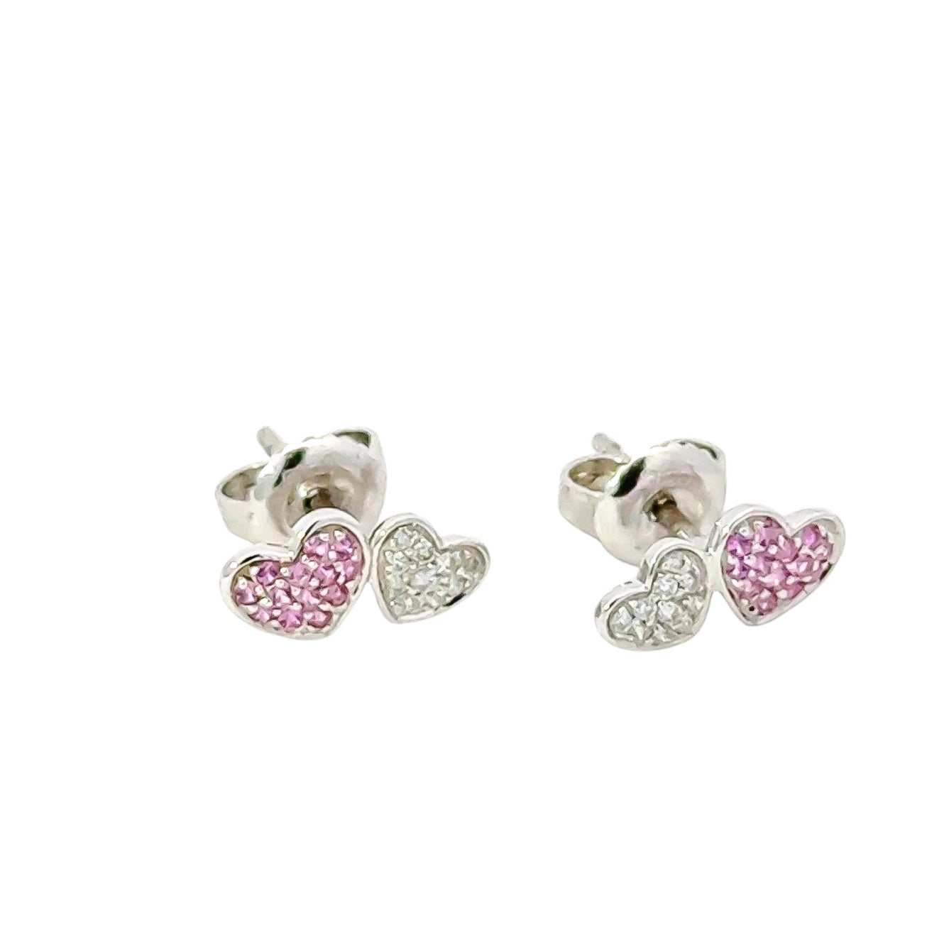 Aretes 18k diseño de corazones en diamantes y zafiros