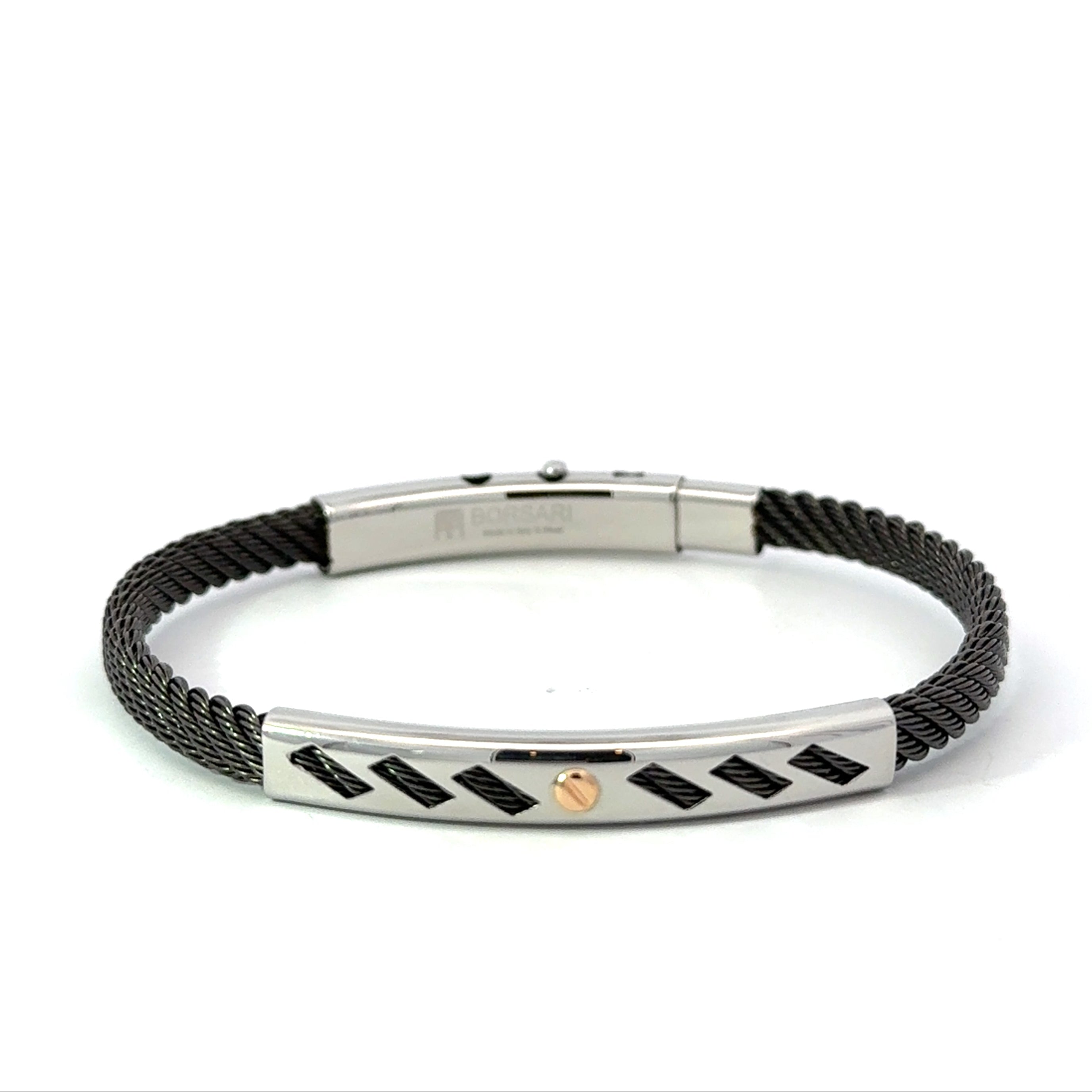 Pulsera en acero 316 L esmalte gris oscuro y oro 18kt