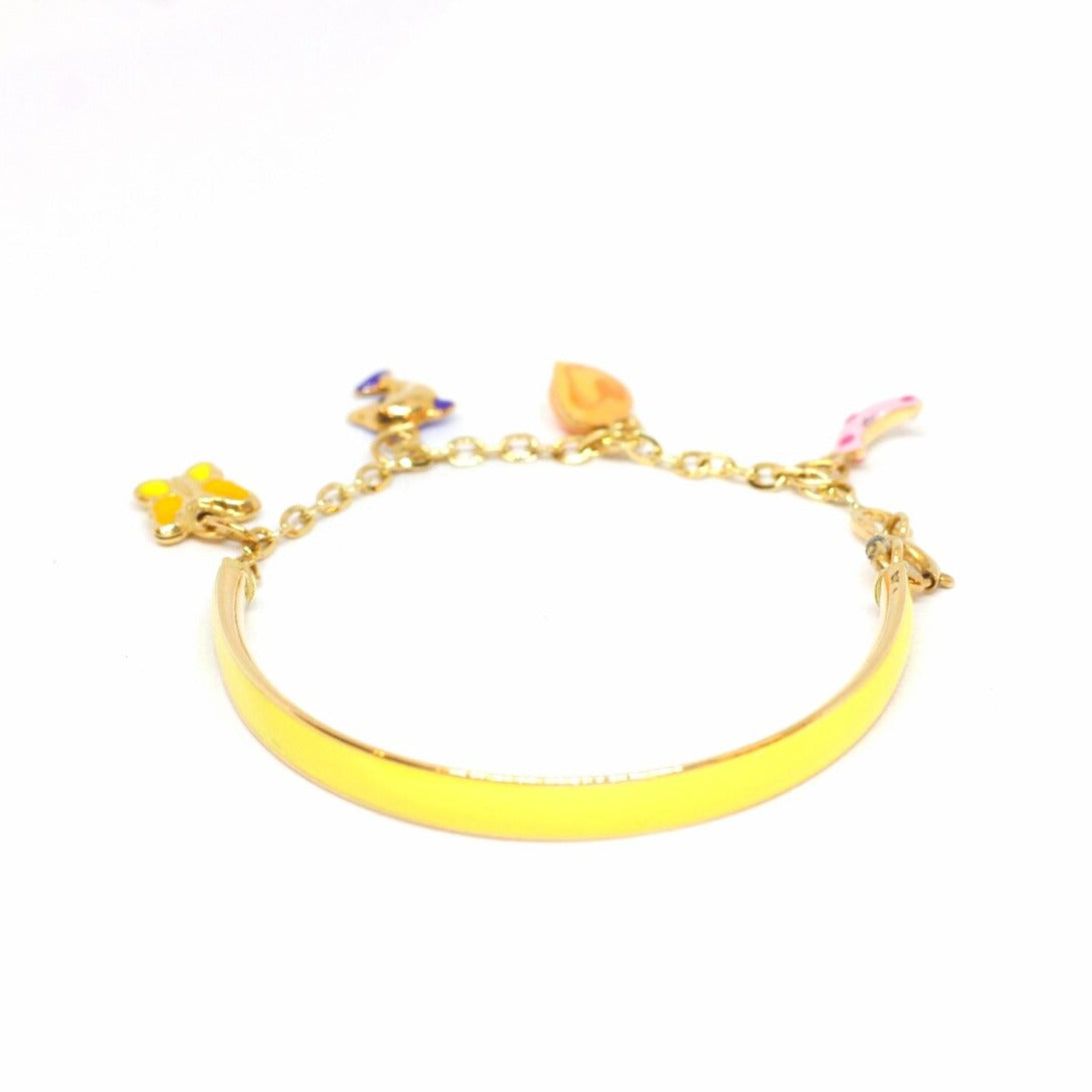 Pulsera semi caña esmaltada para niña en oro amarillo 18k