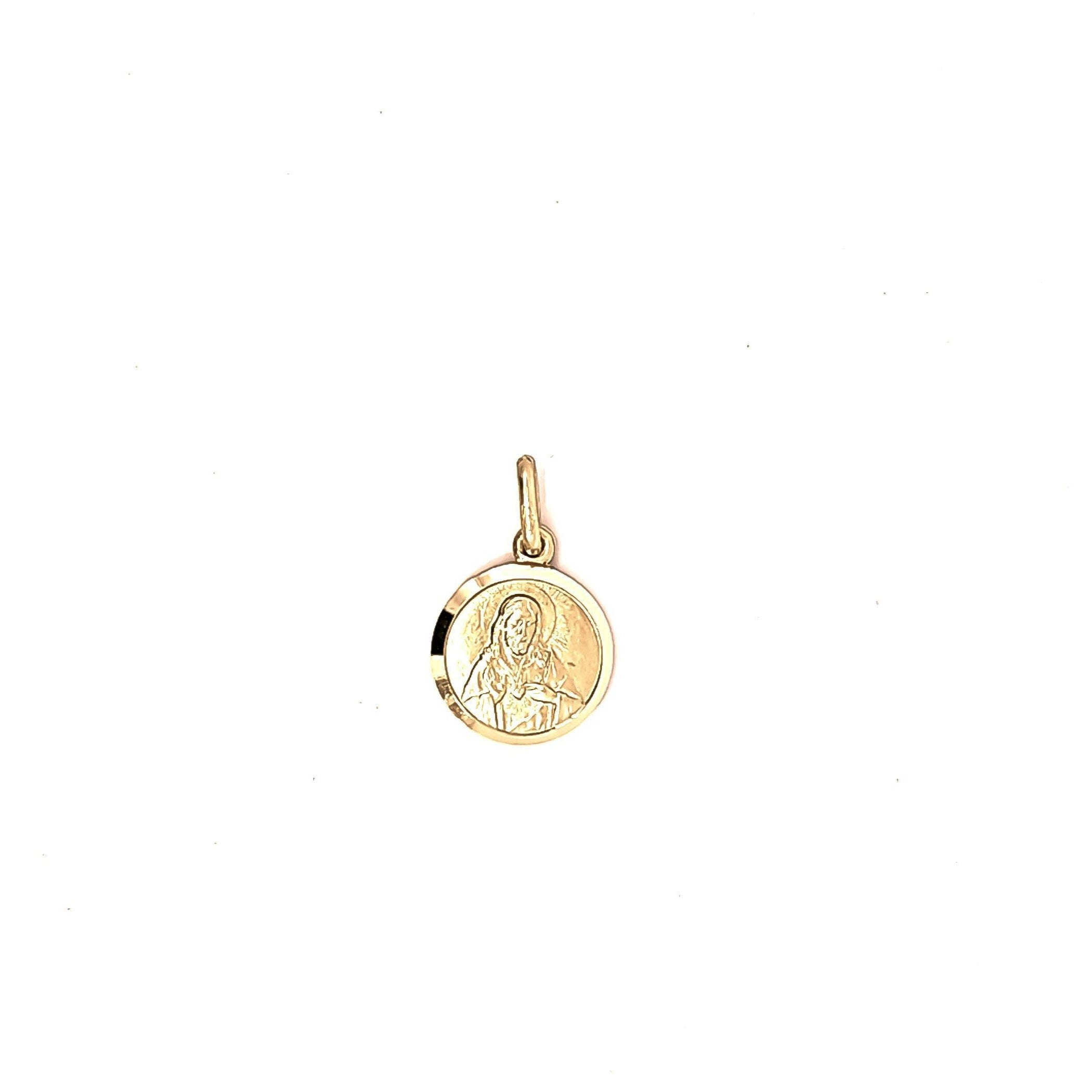 Medalla doble cara del sagrado Corazòn de Jesús y la virgen del Carmen 15mm oro 18kt